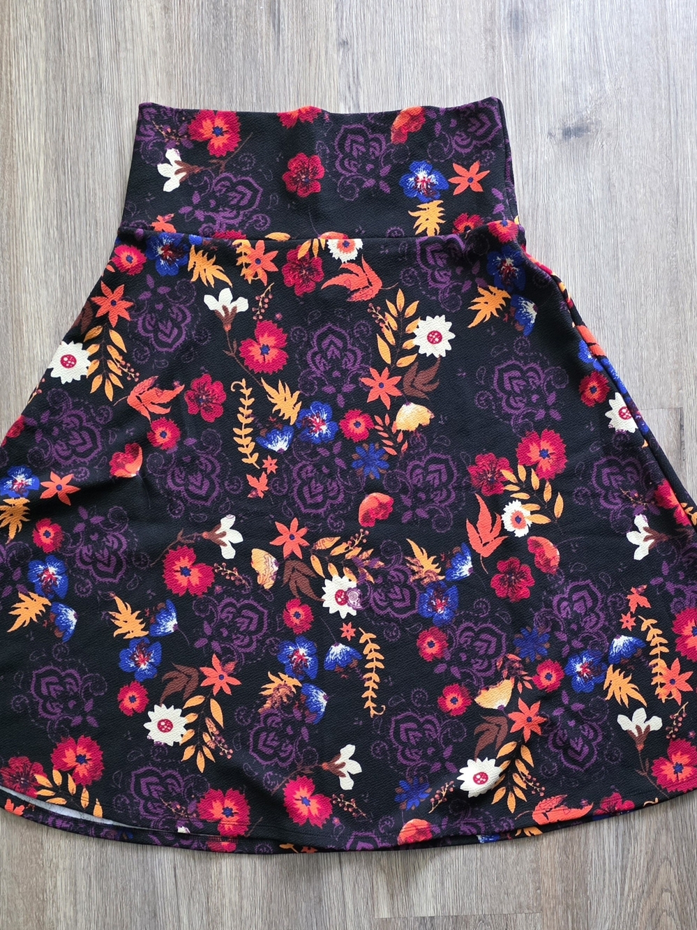 Floral A-Line Skirt - Black with Purple & Red Floral